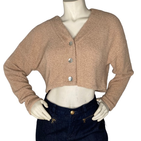 NWT! Wild Fable Super Soft Crop Top Button Down Sweater Cardigan, Taupe - Picture 1 of 8